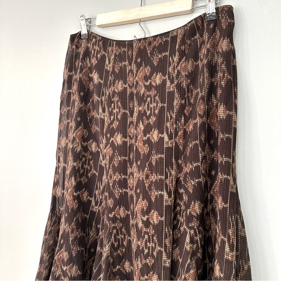 Lauren Ralph Lauren Skirt Brown Aztec Southwest Silk Cotton A-Line Midi Sz 10 - Picture 2 of 9